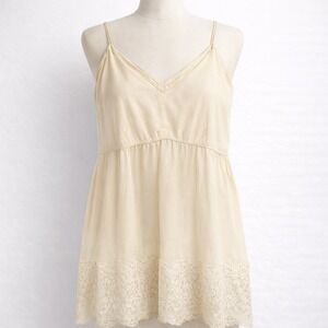 Vtg 100% Silk Ivory Lace Cami Nightie Babydoll Lingerie Top M Romantic Fairy Y2K
